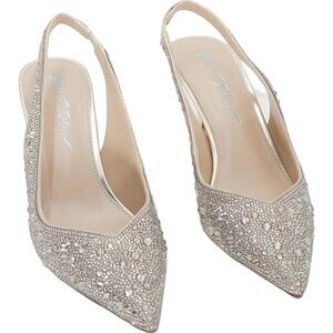 Nina Anna Crystal Slingback Heels Platino Gold Silver US 5M EU 35